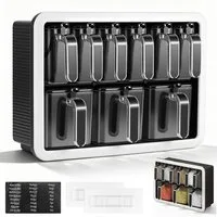 BlingBin Gewürzbehälter Wandmontage Gewürzregal mit 9 Gewürzdosen & Löffeln, 550 & 250ml, Kunststoff, (9er Set, 1-tlg., Produktmaße: 32 x 11 x 22 cm), Gewürz-Organizer für Gewürze, Zucker, Salz, Pfeffer, Ohne Bohren