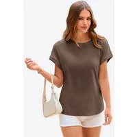 Imily Bela T-Shirt Damen Lässige Tunika-Tops mit Rundhalsausschnitt (Packung, 1-tlg., 1per-Pack) einfarbig