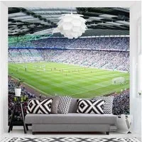Bilderdepot24 Kindertapete Kinderzimmer Fußballstadion Kinder Wanddeko 3D Optik Arena Soccer, Glatt, Matt, (Vliestapete inkl. Kleister oder selbstklebend), Mädchenzimmer Jungenzimmer Babyzimmer Bildtapete Fototapete Wandtapete