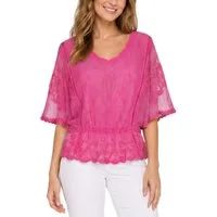 dy_mode Spitzenbluse Damen Sommerbluse mit Spitze Kurzarm Oberteil Einfarbig Transparent in Unifarbe, transparenten Ärmel