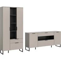 Home affaire Wohnwand ADIO, Breite 290 cm, 2-teiliges Set, mit Metall-Kufenfüße, (Set, 2-St., bestehend aus: Mehrzweckschrank und Sideboard), Kombination, Anbauwand, Set, Wohn-Set, Wohnzimmer-Set, Schrankwand