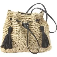LASCANA Umhängetasche Strandtasche, Schultertasche, Sommertasche, Damentasche, Handtasche Damen zum Umhängen, mit modischen Bommeln VEGAN