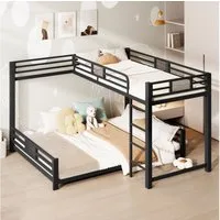 Flieks Etagenbett, L-förmiges Kinderbett Metallbett 90x200+140x200cm