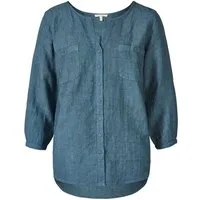 Himalaya Clothing Langarmbluse 3/4 Arm Bluse mit dekorativer Falte und krempelbaren Ärmeln aus Leinen Lässige Bluse Damen Leinenbluse mit edlen Details