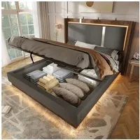 Flieks Polsterbett, Hydraulisches Stauraumbett 180x200cm mit Lattenrost & LED-Beleuchtung
