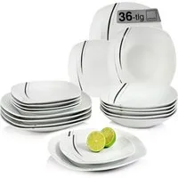 SÄNGER Tafelservice Bilgola Black Lines Geschirrset, Weiß (36-tlg), 12 Personen, Porzellan, Premium Collection