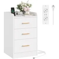 Homfa Nachttisch Nachtschrank mit Ladefunktion (1-St), 3 Schubladen, 2 AC-Steckdosen, 2 USB-Anschlüsse, 40x38x66cm