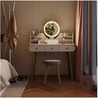 Vicco Schminktisch Edda, Weiß, 100 cm mit LED-Spiegel und Hocker (2-St)