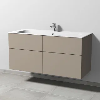 Sanipa 3way Keramik-Set Finion Keramik-Waschtisch und Unterbau mit 4 Auszügen, Sandgrau-Matt SF40267