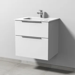 Sanipa 3way Keramik-Set Design Keramik-Waschtisch und Unterbau mit 2 Auszügen, Weiß-Soft UM47943
