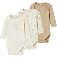 Name It Langarmbody NBNBODY (Spar-Set, 3-tlg., 2x mit Druck, 1x Uni) mit Druckknöpfen im Schritt