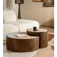 Maison ESTO Couchtisch Florenz 2´er Set rund aus Mangholz und Marmor (2er Set), Tischplatte aus Marmor
