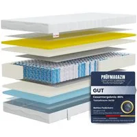 Federkernmatratze 2 in 1 Hybrid-Schaummatratze, hochwertiger Kaltschaum für Luxus Schlaf, BeMeo, 21 cm hoch, 7 ergonomische Liegezonen führ wohltuende Nächte 100% Made in Germany
