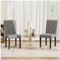 FiveWillowise Polsterstuhl Esszimmerstuhl, Küchenstuhl mit kurviger hoher Rückenlehne (2 St), Leinenoptik und Massivholzbeinen, für Esszimmer, Wohnzimmer