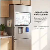 AIMAX Magnettafel Magnettafel Whiteboard A3 Monatsplaner Kühlschrank abwischbar, mit Stiften & Radierer