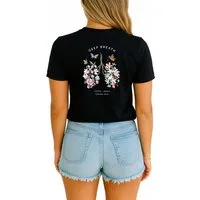 Banco T-Shirt Damen mit Rückendruck „Deep Breath“ – Blumen & Schmetterlinge Unifarben