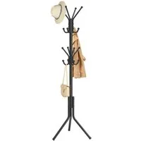 SONGMICS Garderobenständer Kleiderständer, Garderobe, für Kleidung, Taschen und Hüte, Höhe 175 cm, Metall, 16 Haken, Eingangsbereich, Wohnzimmer, Schlafzimmer, schwarz