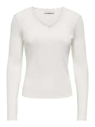 ONLY - ONLSARA SHARAI L/S V-NECK TOP JRS NOOS Cloud Dancer - Gr. - L