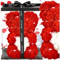 AMORE MIO LED Dekoobjekt Rosenbär mit Herz 25 cm Geschenkbox Valentinstag Teddy LED, LED fest integriert, Herzmotiv LED Rosenoptik dekorativ Geschenkfertig Teddy Figur