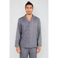 JOOP! Pyjamaoberteil Relax mit langen Ärmeln, Cornflower-Design, Kragen