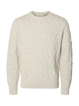 selected men - SLMCARLOS LS CABLE CREW NECK NOOS Silver Birch - Gr. - L
