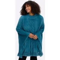 Sheego Strickponcho Poncho Ärmellos Jersey, Zopfmuster Länge ca. 76 cm