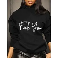 RMK Kapuzenpullover Damen Pullover Hoodie Pulli mit Kapuze "Fuck You" Aufdruck in Unifarben