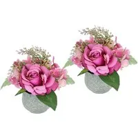 Kunstblume Arrangement Rose und Hortensie im Topf 2er Set Rose, I.GE.A., Höhe 20 cm, Blumengesteck künstlich Dekoblume Hochzeitsdeko Kunstpflanze Blume