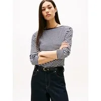 Tommy Hilfiger Langarmshirt SLIM 5X2 RIB BOAT-NK LS mit U-Boot Ausschnitt und Rippstruktur unifarben, casual, slim fit, Viskosemix, U-Boot-Ausschnitt