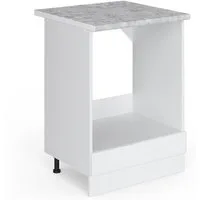 Vicco Herdumbauschrank R-Line, Weiß Hochglanz/Weiß, 60 cm, AP Marmor (1-St)