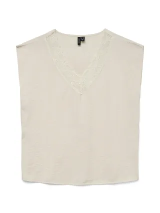 VERO MODA - VMSAFA SL V-NECK LACE TOP WVN NOOS pumice stone - Gr. - XS