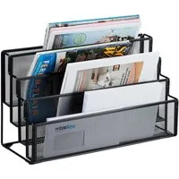relaxdays Zeitungsständer Zeitschriftenhalter Metall 4 Fächer, schwarz