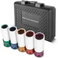STAHLWERK Bit-Set 5 Schlagschraubnüsse 1/2" Schoneinsätze Alufelgen 15 17 19 21 22 mm, Set, 5-St.