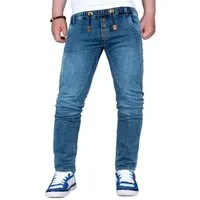 Reichstadt Jeansjeggings Kinder Slim Fit Jogging Jeans Stonewashed RS105 Blue (158) (1-tlg) Elastischer Bund mit Kordelzug und Knöpfen