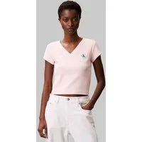 Calvin Klein Jeans T-Shirt A- SS WOVEN LABEL RIB VNECK TEE mit gewebtem Label