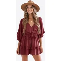 Imily Bela Jumpsuit Damen Strand romper mit V-Ausschnitt (Packung, 1-tlg., 1per-Pack) Rüschen Besatzung