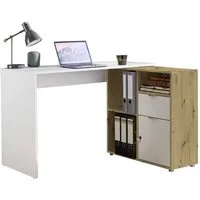 BMG Möbel Eckschreibtisch LENI (Schreibtischplatte mit Regal), Breite 110 cm, spiegelverkehrt montierbar, abschließbare Tür