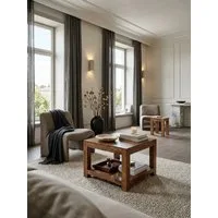 KADIMA DESIGN Couchtisch Couchtisch MUMBAI Massiv-Holz 60 x 60 cm Wohnzimmer-Tisch Holztisch, Design dunkel-braun Landhaus-Stil Beistelltisch