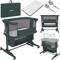 lionelo Baby-Reisebett JODIE, 3in1 Beistell/freistehend/Wiege/6 Stufen/Netzseiten/4 Rollen