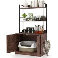 COSTWAY Tierhaus, Katzenschrank mit Bücherregal, 4 Haken, Katzenklo Schrank