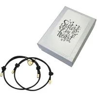 KARMA Armband Set Damen Sisters by Heart Herz Textil modern Schwarz Gold (Damenschmuck Herz, Schwestern hochwertiges Damenarmband), Armkettchen Schmuck für Frauen