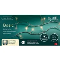 Lumineo LED-Lichterkette Lumineo Lichterkette BASIC 80 LED 6 m warm weiß, transparentes Kabel, Indoor/Outdoor, dimmbar, 8h-Timer, + 5 m Zuleitung
