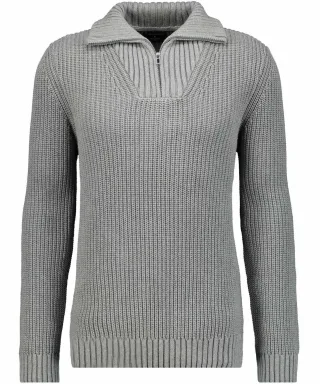 RAGMAN - Strickpullover mit Troyer-Kragen grau-melange - Gr. - M