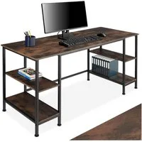 tectake Schreibtisch Computertisch mit höhenverstellbaren Kunststofffüßen, 137 x 55 x 75 (Arbeitstisch Stoke, 1-St., in Industrial Holz dunkel, rustikal), Holz und Stahl, 2 Seitenregale mit je 2 Ablagefächern