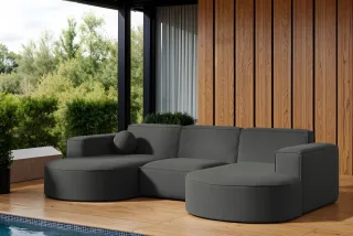 Garten Ecksofa U-Form SUNDAY in wetterfester Stoff ART-N Anthrazit