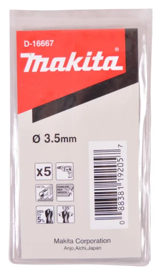 Makita HSS Co Metallbohrer, Ø 3,5mm - Länge 70mm - 5 Stück - D-16667