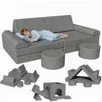 TLGREEN Kindersofa Modulares Kinder Spielsofa 15-teilig, Kreatives Bauset zum Bauen von Autos, Raketen & Burgen, Spielzeug-Geschenk für Jungen und Mädchen