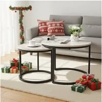 HawthyHome Couchtisch 2er-Set runde Beistelltische aus Holz & Metall (2-St), Moderne Kaffeetische für Wohnzimmer Schlafzimmer
