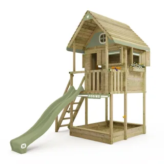 Stelzenhaus mit Rutsche Smart ClubHouse 150cm Podesthöhe - Spielturm für den Garten aus Massivholz mit Sandkasten und Kletterturm sicher - Wickey