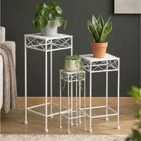 DanDiBo Blumenhocker Weiß Metall Eckig Blumenhocker 3er Set Beistelltisch
